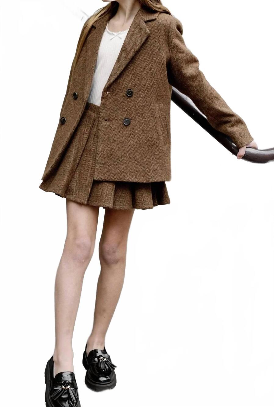NEW RYLEE + CRU girls double breasted blazer in rustic plaid